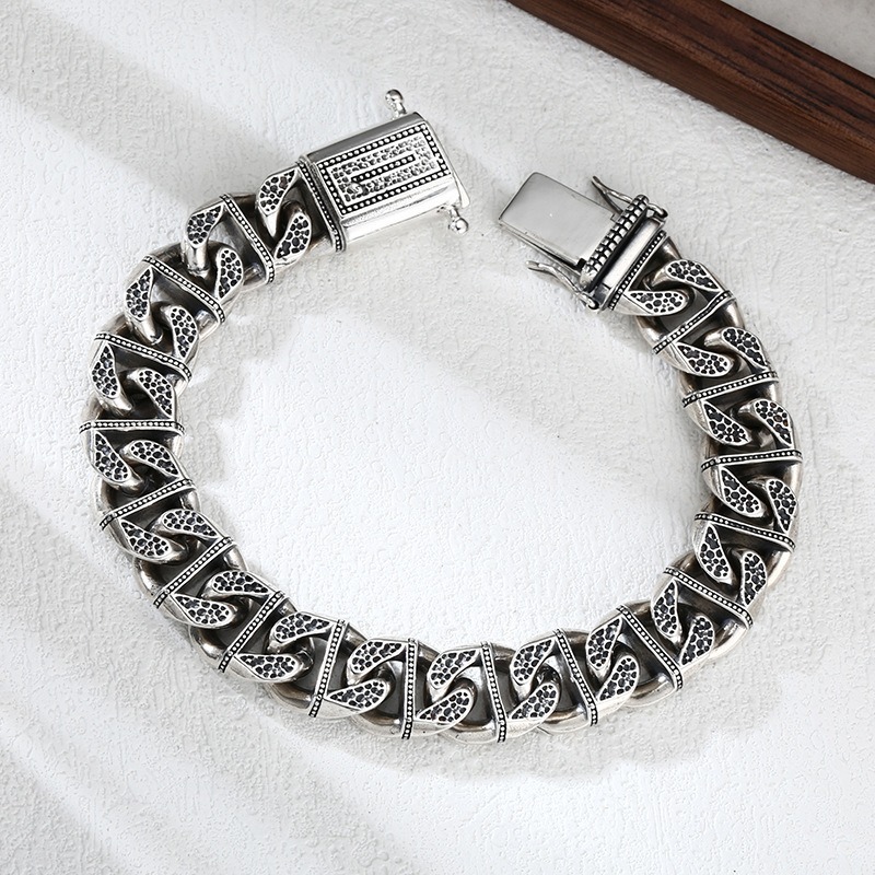 《QBOX 》FASHION 飾品【TSB5731780】精緻個性復古隕石坑做舊古巴環扣S925純銀手鍊/手環-細節圖4