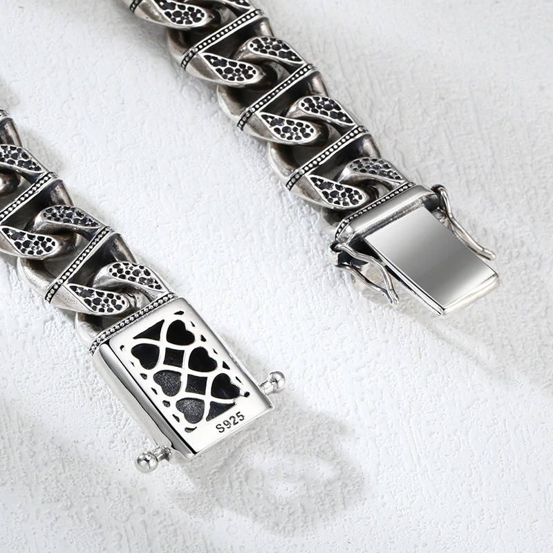 《QBOX 》FASHION 飾品【TSB5731780】精緻個性復古隕石坑做舊古巴環扣S925純銀手鍊/手環-細節圖6