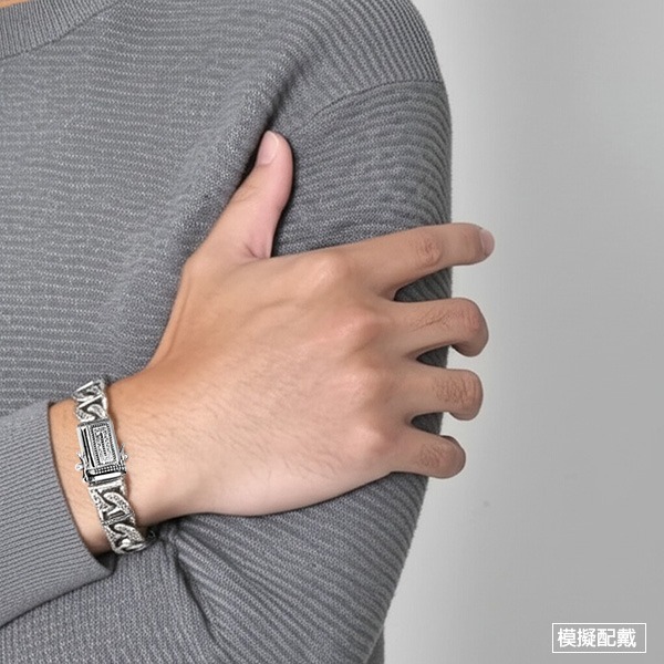 《QBOX 》FASHION 飾品【TSB5731780】精緻個性復古隕石坑做舊古巴環扣S925純銀手鍊/手環-細節圖7