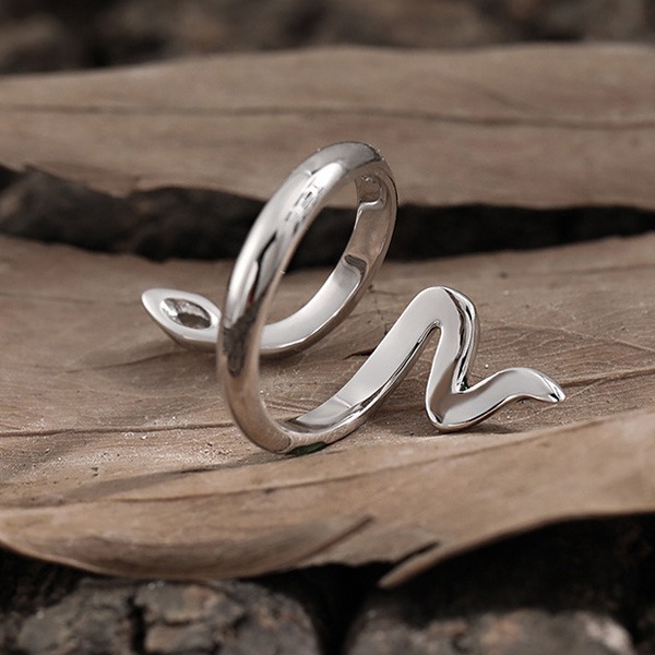 《 QBOX 》FASHION 飾品【RJT1000】精緻個性「靈蛇契約」綠釉鑲鑽S925純銀戒指/開口戒指-細節圖6