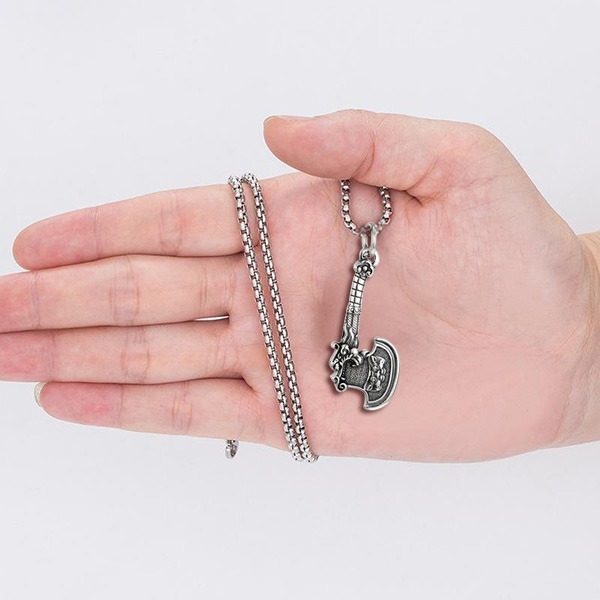 《 QBOX 》FASHION 飾品【TSC58174】精緻個性復古「霸氣斧芒」神龍紋理饕餮斧頭S925純銀墬子項鍊/掛-細節圖7