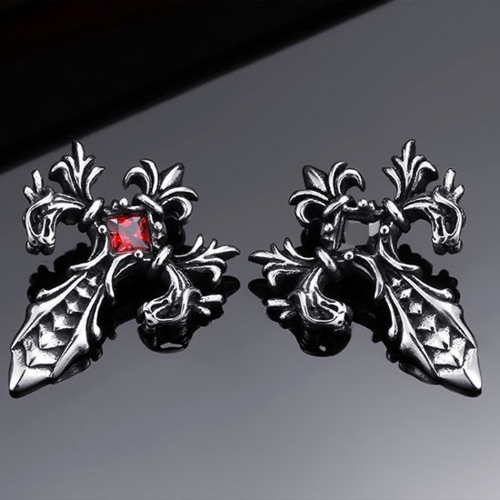 《 QBOX 》FASHION 飾品【C10BP8-085】精緻個性復古鋯石雙邊龍十字架鑄造鈦鋼墬子項鍊-細節圖4