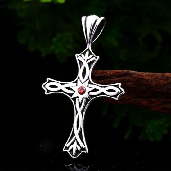 《QBOX 》FASHION 飾品【CBP8-463】精緻個性凱爾特結鑲鑽十字架鑄造鈦鋼墬子項鍊/掛飾-細節圖3