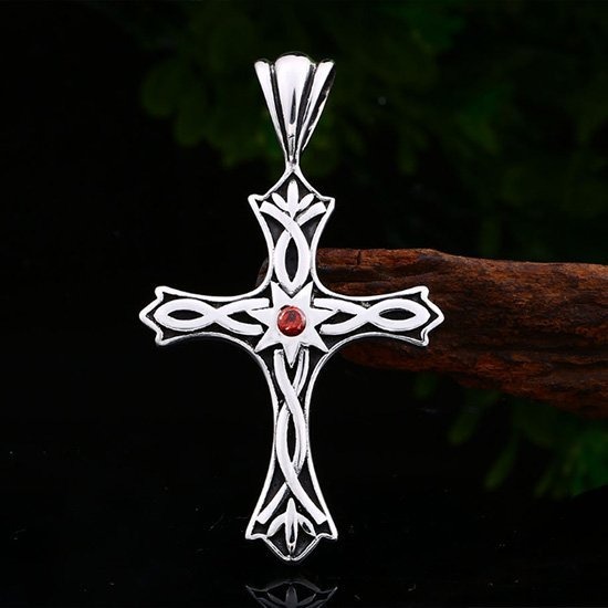 《QBOX 》FASHION 飾品【CBP8-463】精緻個性凱爾特結鑲鑽十字架鑄造鈦鋼墬子項鍊/掛飾-細節圖4