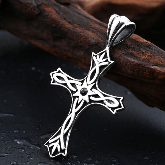 《QBOX 》FASHION 飾品【CBP8-463】精緻個性凱爾特結鑲鑽十字架鑄造鈦鋼墬子項鍊/掛飾-細節圖6