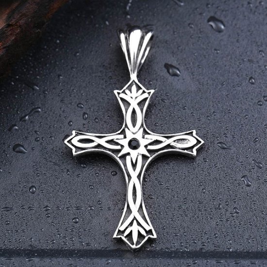 《QBOX 》FASHION 飾品【CBP8-463】精緻個性凱爾特結鑲鑽十字架鑄造鈦鋼墬子項鍊/掛飾-細節圖7