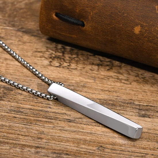 《 QBOX 》FASHION 飾品【CNC-1383】精緻個性「符文密語」北歐古文字長方幾何彎曲面鈦鋼墬子項鍊/掛飾-細節圖6