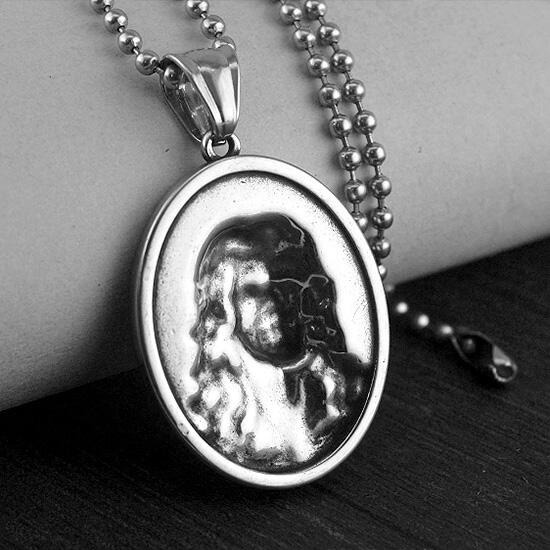 《QBOX 》FASHION 飾品【CP1197-8】精緻個性立體浮雕耶穌橢圓牌鑄造鈦鋼墬子項鍊/掛飾-細節圖4
