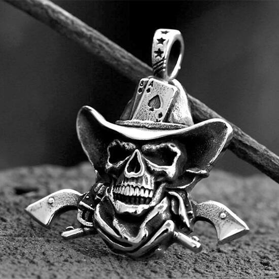 《QBOX 》FASHION 飾品【CBP8-1109】精緻個性嘻哈西部牛仔骷顱頭鑄造鈦鋼墬子項鍊/掛飾-細節圖3