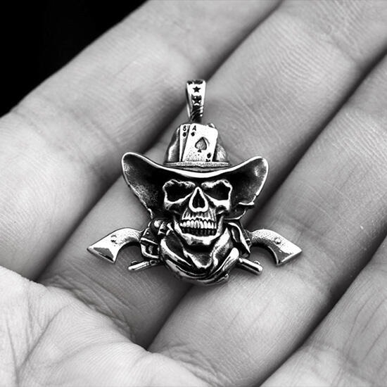 《QBOX 》FASHION 飾品【CBP8-1109】精緻個性嘻哈西部牛仔骷顱頭鑄造鈦鋼墬子項鍊/掛飾-細節圖5