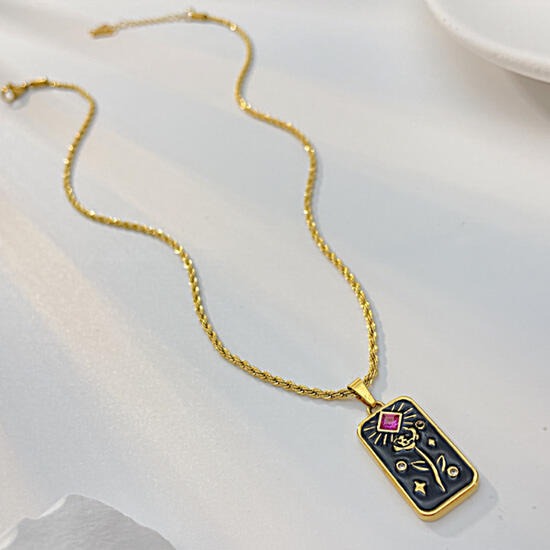 《QBOX 》FASHION 飾品【C23N2272】精緻個性方牌形立體浮雕花朵菱鑽太陽鈦鋼墬子項鍊/掛飾-細節圖6