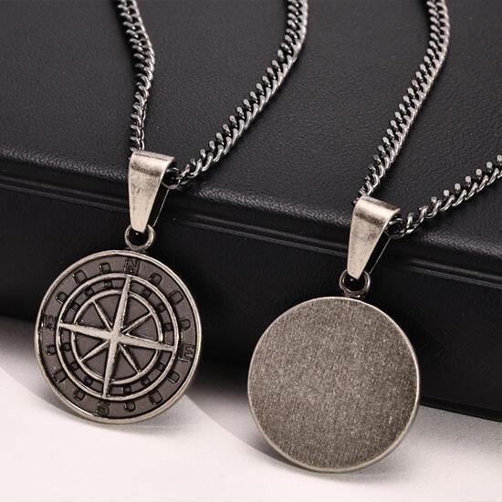 《QBOX 》FASHION 飾品【CPN-1527】精緻個性硬幣羅盤指南針鈦鋼墬子項鍊/掛飾(四色)-細節圖6