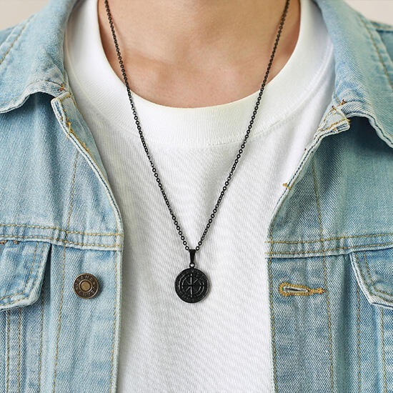 《QBOX 》FASHION 飾品【CPN-1527】精緻個性硬幣羅盤指南針鈦鋼墬子項鍊/掛飾(四色)-細節圖8