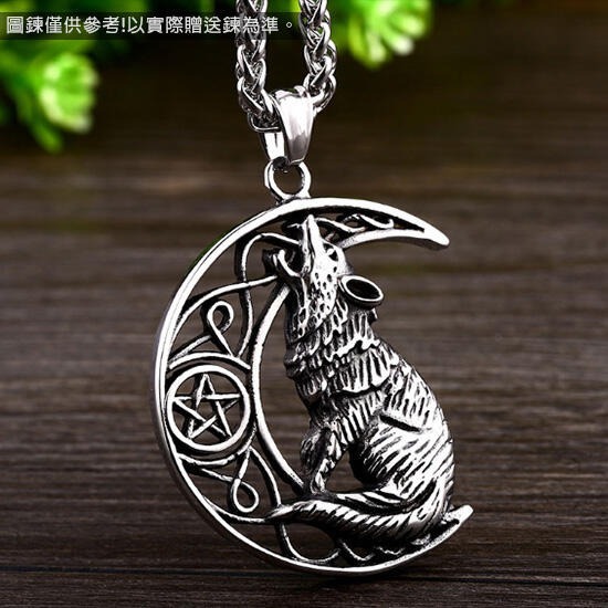 《 QBOX 》FASHION 飾品【CBP8-455】精緻個性歐美五芒星月之狼鑄造鈦鋼墬子項鍊-細節圖3
