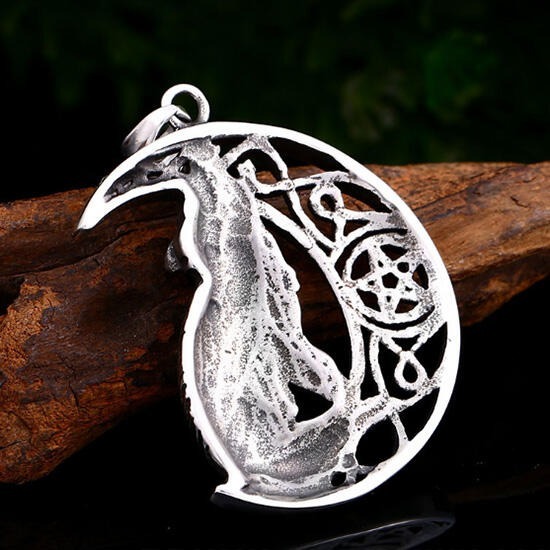 《 QBOX 》FASHION 飾品【CBP8-455】精緻個性歐美五芒星月之狼鑄造鈦鋼墬子項鍊-細節圖5