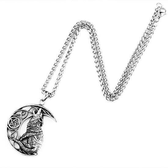 《 QBOX 》FASHION 飾品【CBP8-455】精緻個性歐美五芒星月之狼鑄造鈦鋼墬子項鍊-細節圖6