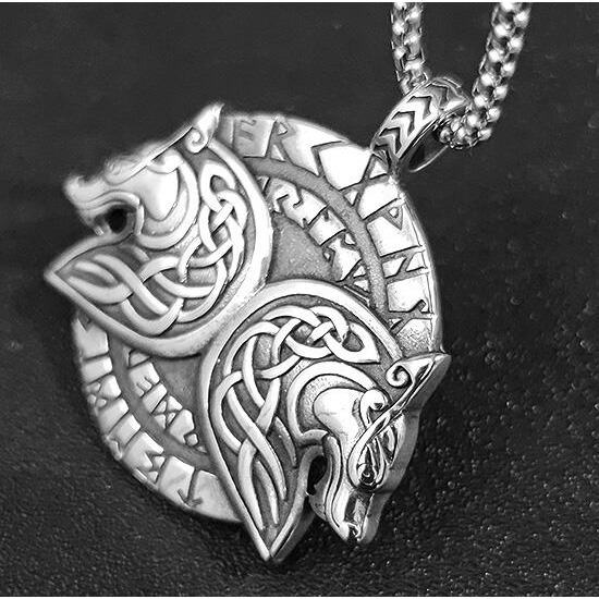 《QBOX 》FASHION 飾品【CBP8-1298】精緻個性復古維京雙狼頭圓牌鑄造鈦鋼墬子項鍊/吊飾-細節圖5