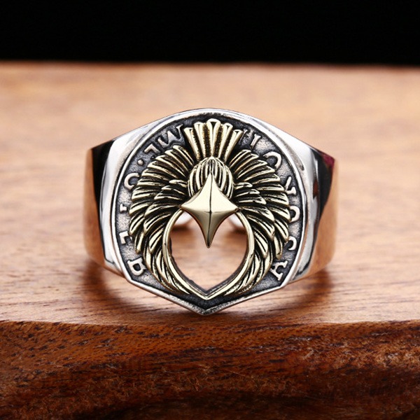 《 QBOX 》FASHION 飾品【R232994】精緻個性機械風「星芒羽翼」老鷹S925純銀/泰銀開口戒指-細節圖4