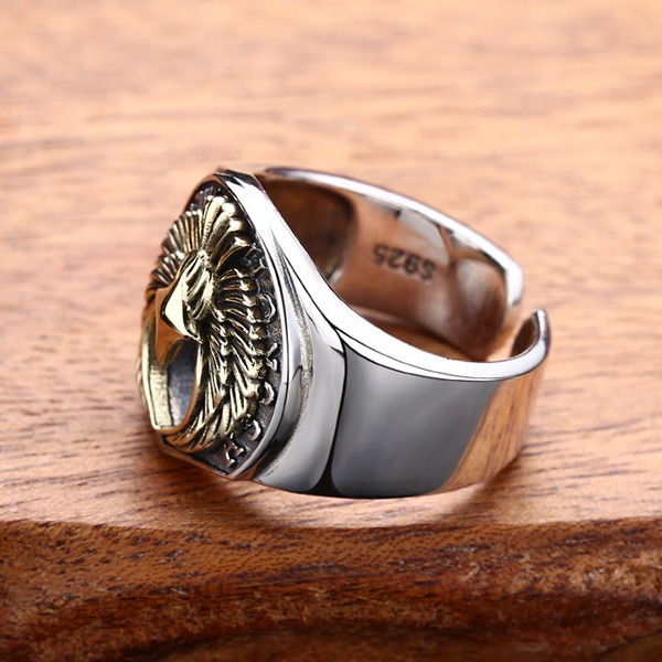 《 QBOX 》FASHION 飾品【R232994】精緻個性機械風「星芒羽翼」老鷹S925純銀/泰銀開口戒指-細節圖5