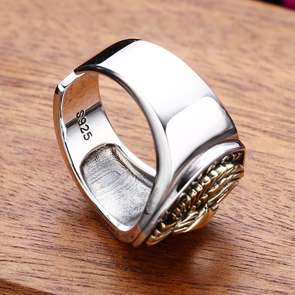 《 QBOX 》FASHION 飾品【R232994】精緻個性機械風「星芒羽翼」老鷹S925純銀/泰銀開口戒指-細節圖7