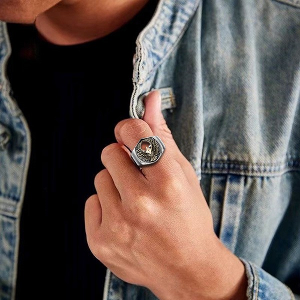 《 QBOX 》FASHION 飾品【R232994】精緻個性機械風「星芒羽翼」老鷹S925純銀/泰銀開口戒指-細節圖8