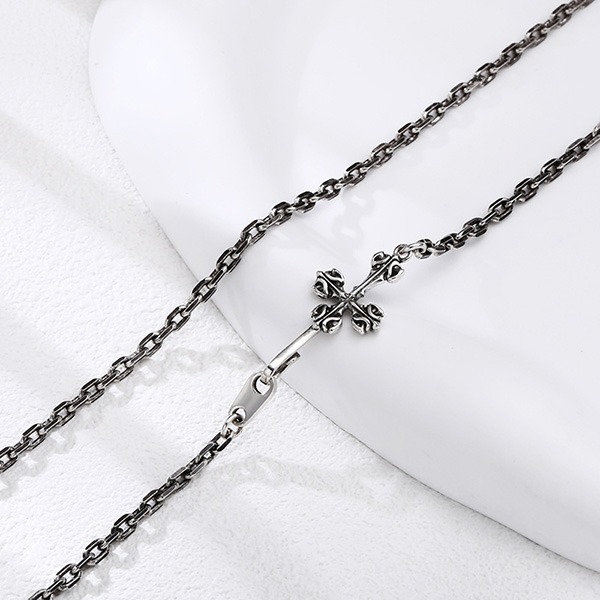 《 QBOX 》FASHION 飾品【TSN586193】精緻個性「復古鎖鏈」仿舊十字架太角扣環S925純銀項鍊-細節圖8