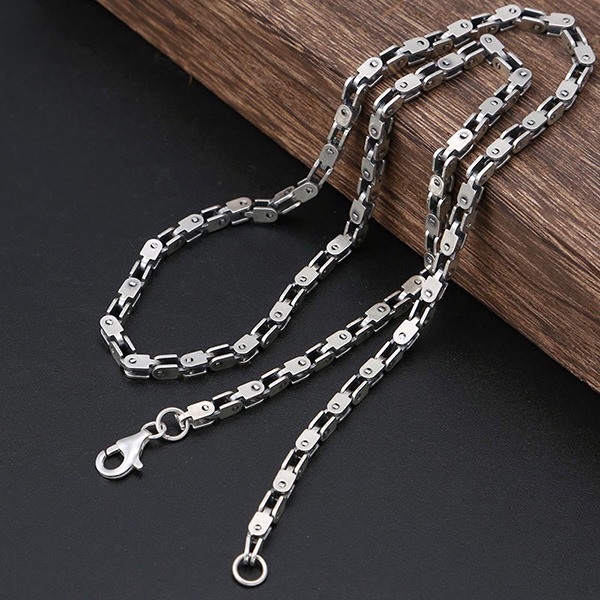 《 QBOX 》FASHION 飾品【TSN586580】精緻個性「機械風鎧甲」竹節鎖片環扣S925純銀項鍊-細節圖4