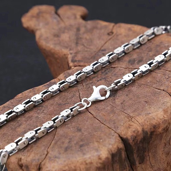 《 QBOX 》FASHION 飾品【TSN586580】精緻個性「機械風鎧甲」竹節鎖片環扣S925純銀項鍊-細節圖5