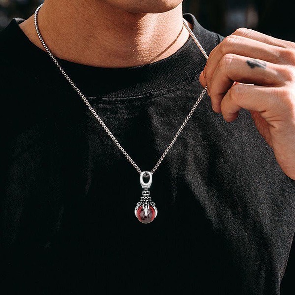 《 QBOX 》FASHION 飾品【CBP8-122】精緻個性龍爪靈珠避邪金剛杵鑄造鈦鋼墬子項鍊-細節圖7