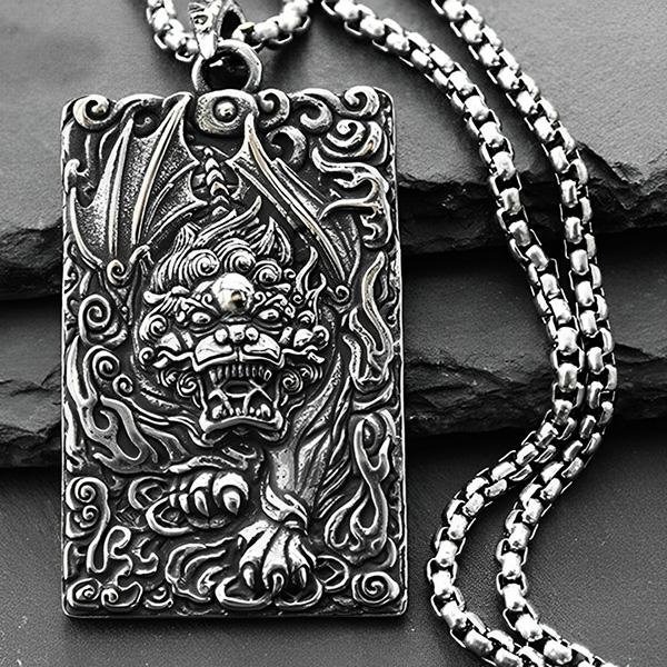 QBOX 》FASHION 飾品【CBP8-221】精緻個性方牌闢邪神獸麒麟八卦護身符鑄造鈦鋼墬子/項鍊/掛飾-細節圖4