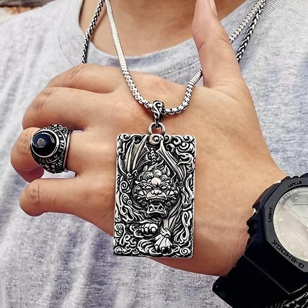 QBOX 》FASHION 飾品【CBP8-221】精緻個性方牌闢邪神獸麒麟八卦護身符鑄造鈦鋼墬子/項鍊/掛飾-細節圖7