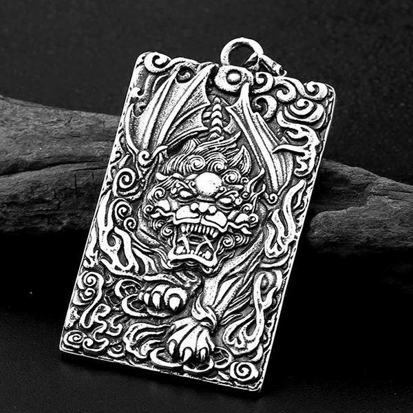 QBOX 》FASHION 飾品【CBP8-221】精緻個性方牌闢邪神獸麒麟八卦護身符鑄造鈦鋼墬子/項鍊/掛飾-細節圖3