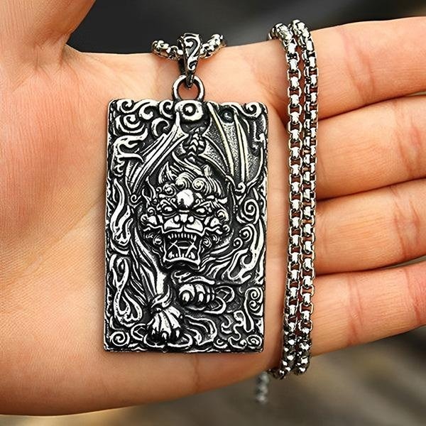 QBOX 》FASHION 飾品【CBP8-221】精緻個性方牌闢邪神獸麒麟八卦護身符鑄造鈦鋼墬子/項鍊/掛飾-細節圖6