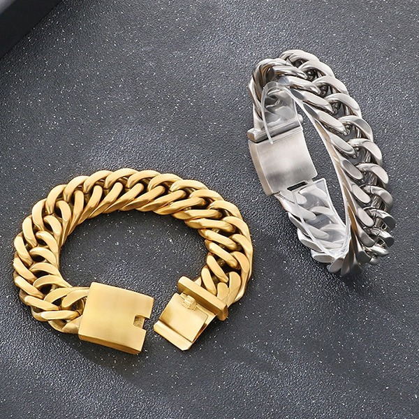 《QBOX 》FASHION 飾品【BK128122】 個性龐克風粗曠寬版古巴編織環扣鈦鋼手鍊/手環-細節圖7