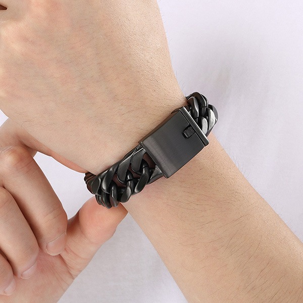 《QBOX 》FASHION 飾品【BK128122】 個性龐克風粗曠寬版古巴編織環扣鈦鋼手鍊/手環-細節圖8