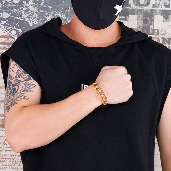 《 QBOX 》FASHION 飾品【BK150313】 精緻個性「機械風骷髏」編織皮革拼接鈦鋼手鍊/手環-細節圖6