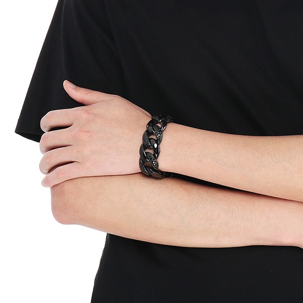 《QBOX 》FASHION 飾品【BK187843】 個性龐克風粗曠寬版古巴鱗紋環扣鈦鋼手鍊/手環-細節圖10