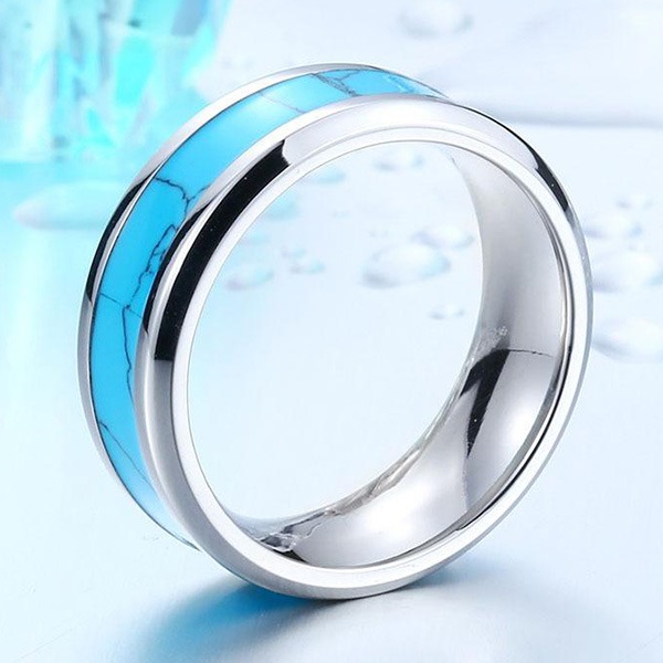 《 QBOX 》FASHION 飾品【RTCR-023】精緻個性簡約「藍嵐之誓」綠松石鎢鋼戒指/戒環-細節圖4