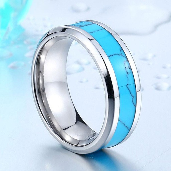 《 QBOX 》FASHION 飾品【RTCR-023】精緻個性簡約「藍嵐之誓」綠松石鎢鋼戒指/戒環-細節圖5