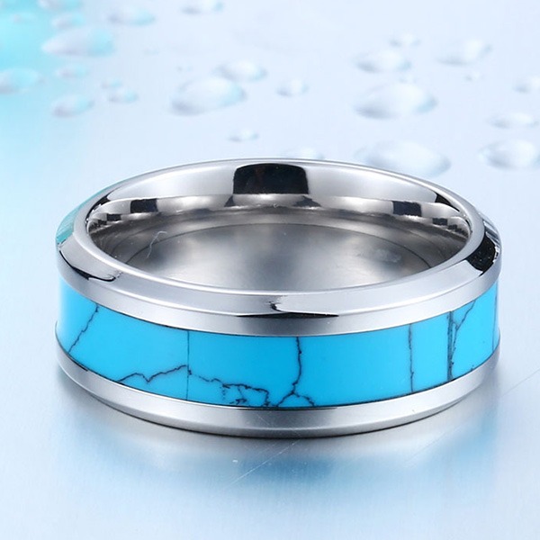 《 QBOX 》FASHION 飾品【RTCR-023】精緻個性簡約「藍嵐之誓」綠松石鎢鋼戒指/戒環-細節圖6