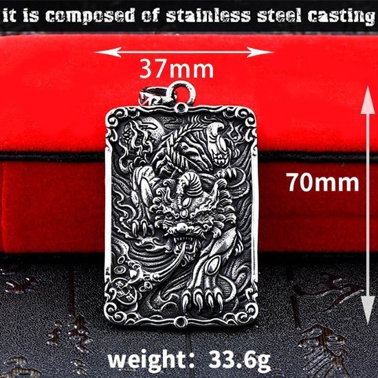 《QBOX 》FASHION 飾品【CBP8-015】精緻宗教「瑞獸闕」避邪麒麟護身符鑄造鈦鋼墬子/項鍊/吊飾-細節圖2