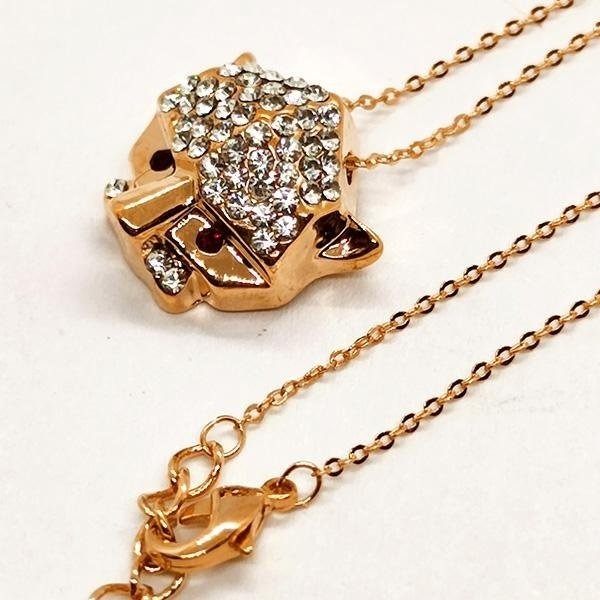 《QBOX 》FASHION 飾品【C5814064】精緻個性「閃耀豹影」玫瑰金滿鑽豹頭墬子項鍊/鎖骨鍊-細節圖3