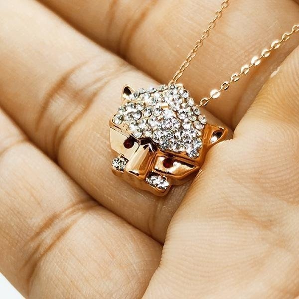 《QBOX 》FASHION 飾品【C5814064】精緻個性「閃耀豹影」玫瑰金滿鑽豹頭墬子項鍊/鎖骨鍊-細節圖5