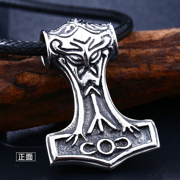 《 QBOX 》FASHION 飾品【CBP8-080】精緻個性復古「雷神之誓」維京符文之錘鑄造鈦鋼墬子項鍊/掛飾-細節圖4