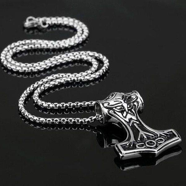 《 QBOX 》FASHION 飾品【CBP8-080】精緻個性復古「雷神之誓」維京符文之錘鑄造鈦鋼墬子項鍊/掛飾-細節圖6