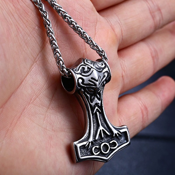 《 QBOX 》FASHION 飾品【CBP8-080】精緻個性復古「雷神之誓」維京符文之錘鑄造鈦鋼墬子項鍊/掛飾-細節圖7