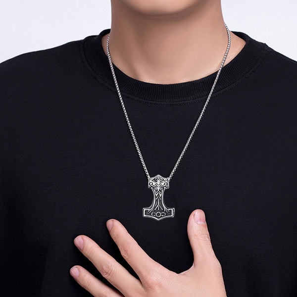 《 QBOX 》FASHION 飾品【CBP8-080】精緻個性復古「雷神之誓」維京符文之錘鑄造鈦鋼墬子項鍊/掛飾-細節圖8