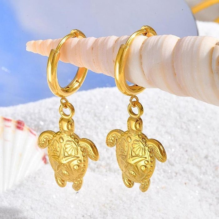 《 QBOX 》FASHION 飾品【GED-851】精緻個性夏季海洋風金色烏龜鈦鋼耳環/耳飾-細節圖4