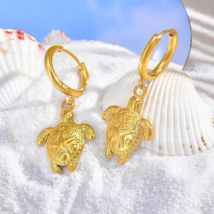 《 QBOX 》FASHION 飾品【GED-851】精緻個性夏季海洋風金色烏龜鈦鋼耳環/耳飾-細節圖5