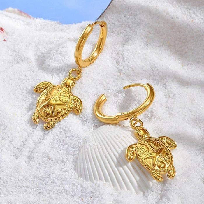 《 QBOX 》FASHION 飾品【GED-851】精緻個性夏季海洋風金色烏龜鈦鋼耳環/耳飾-細節圖6